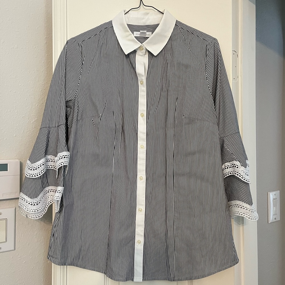 EUC Charter Club lace sleeve black stripe